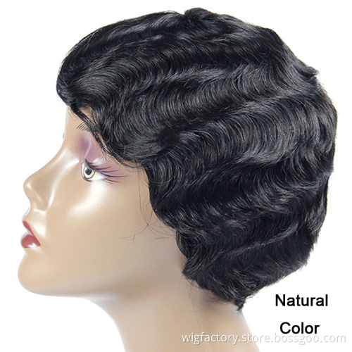 Cheap human wig,women razor cut hair wigs human hair short wig,wholesale non lace machine made human hair wigs